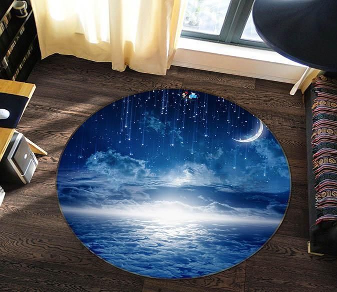 3D Blue Sky Hanging Stars 2 Round Rug – Round Carpet Home Decor