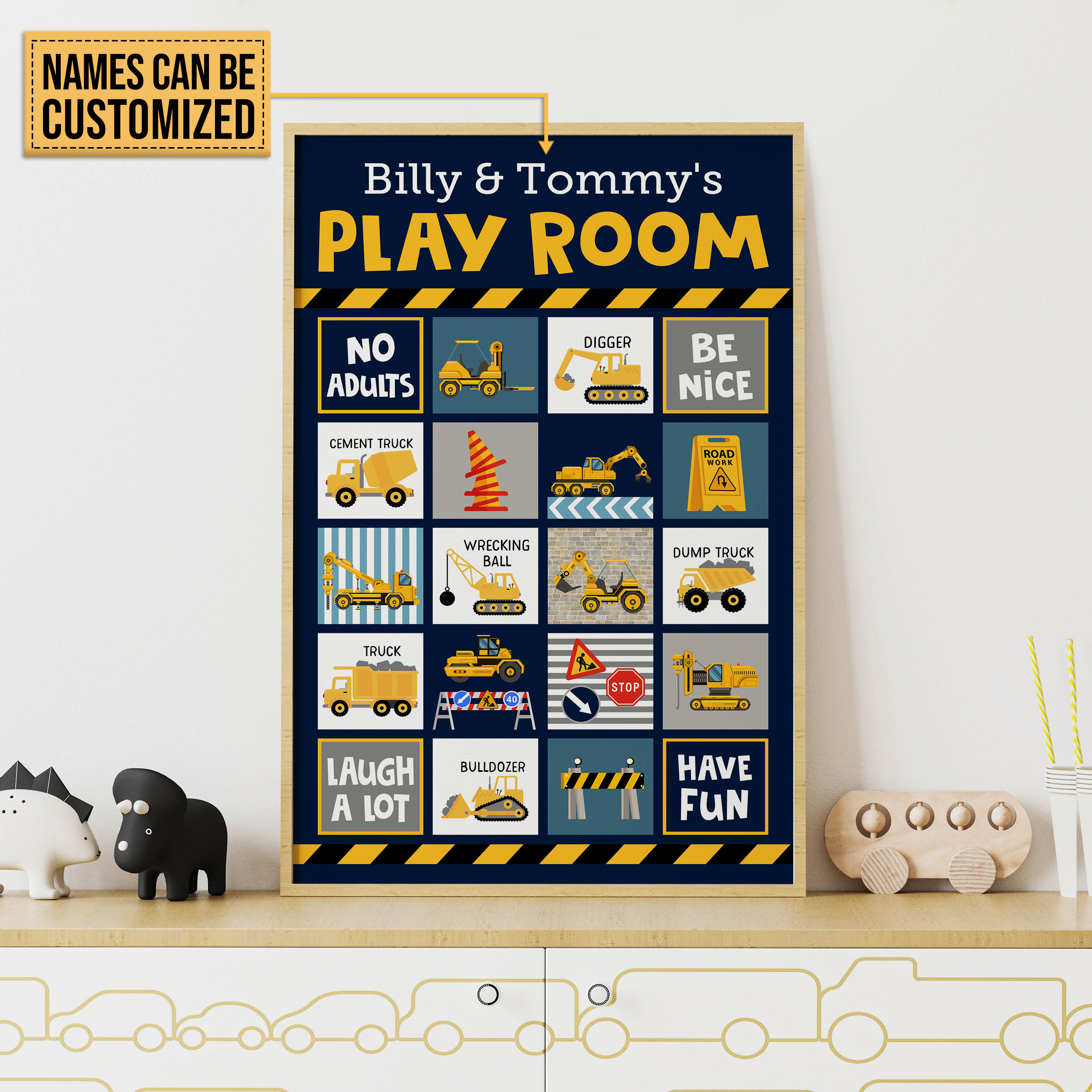 Aeticon Gifts Personalized Heavy Equipment Play Room Canvas Mom Dad Gift Home Decor