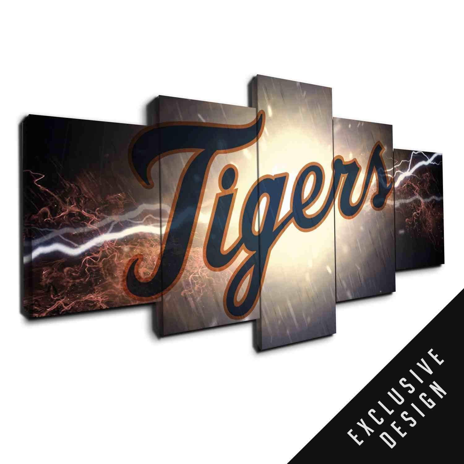 Detroit Tigers Sports Team Thunderbolt Sport 5 Panel Canvas Art Wall Decor