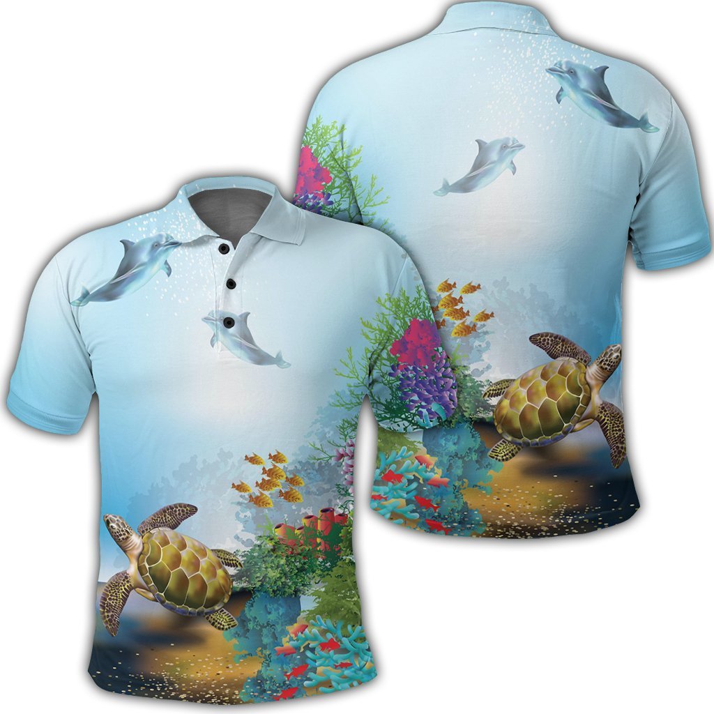 Hawaiian Turtle Dolphin In The Ocean Polynesian Polo Shirt