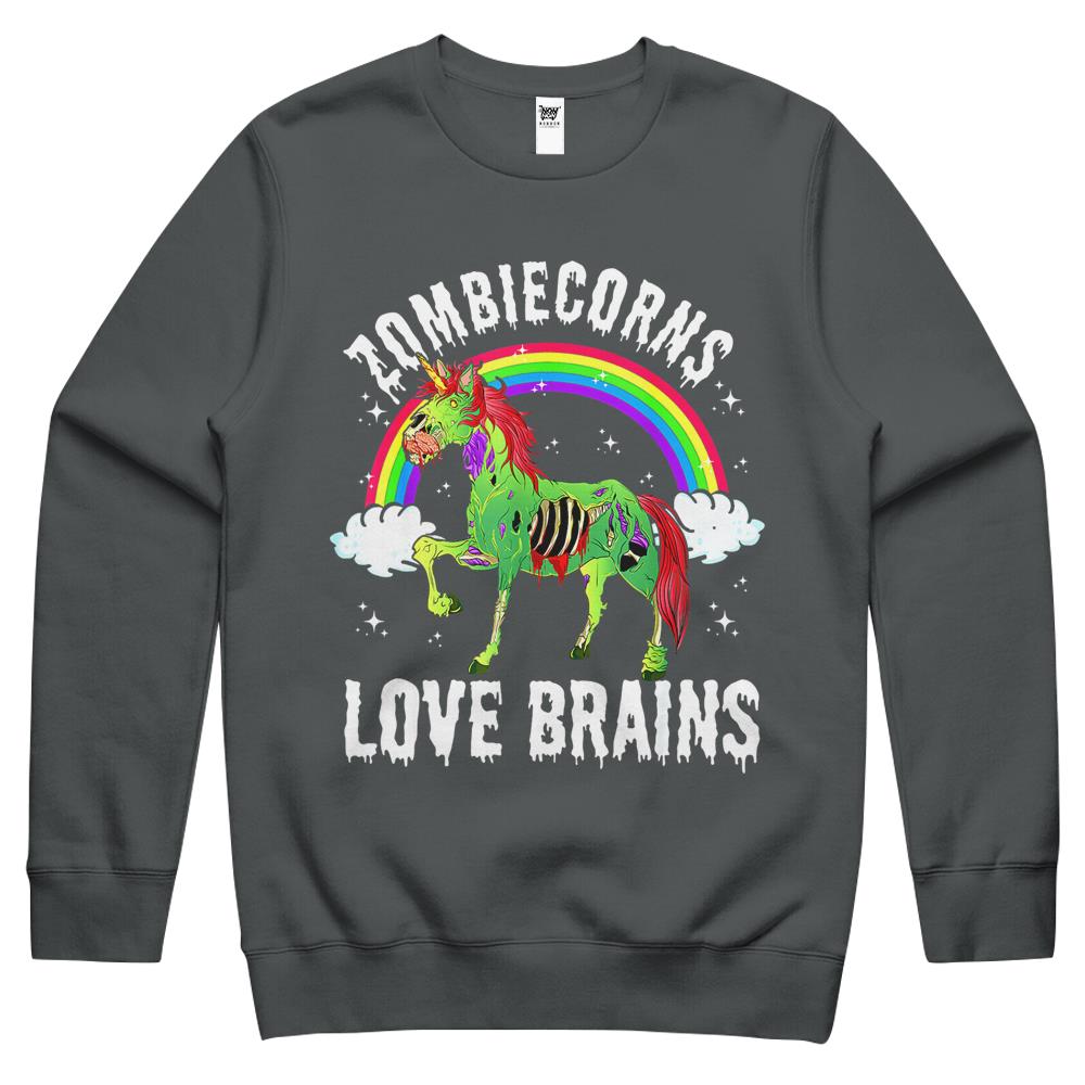 Halloween Halloween Crewneck Sweatshirt, Halloween Shirts For Women Men, Halloween Crewneck Sweatshirt, Zombiecorns Love Brains Zombie Unicorn Rainbow Halloween Crewneck Sweatshirt