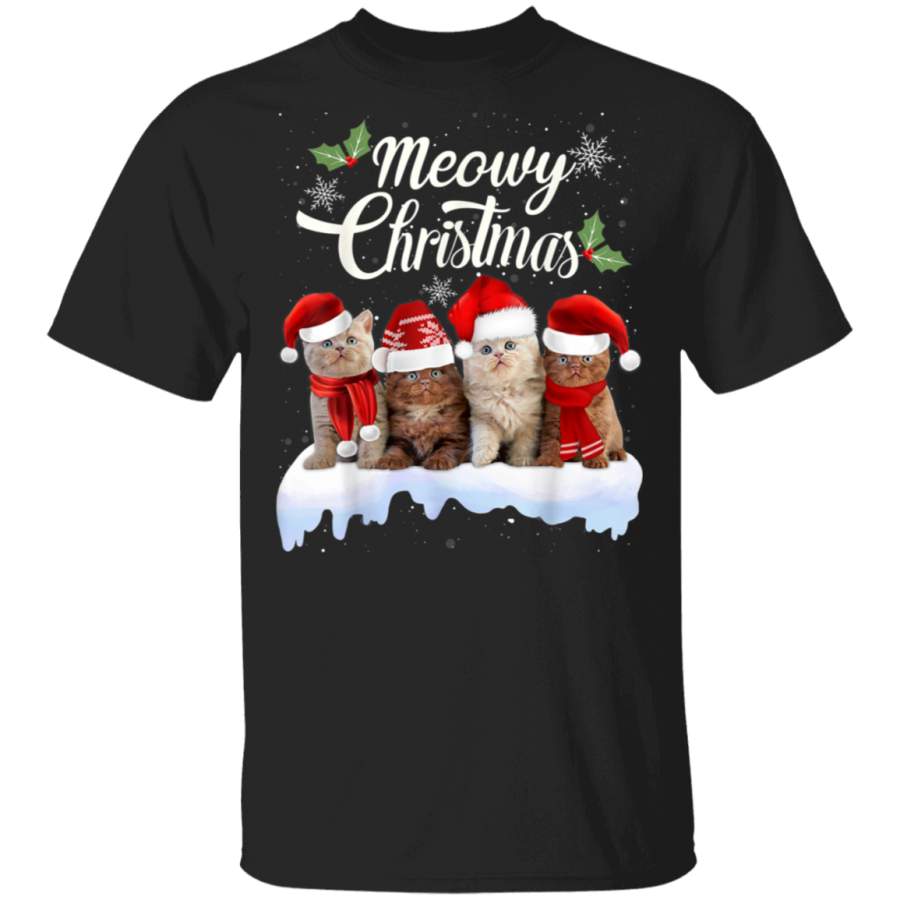 Meowy Christmas Tee Kitten Cat Kitty Xmas Cute Gift T Shirt By Vevotee Store T-shirt Long Hoodie Black