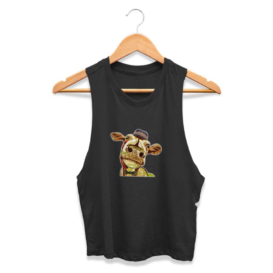 Vintage Cow Dictionary Art Farm Animal Gift For Farmer With Suit And Hat Funny CPY Womans Crop Tanktop Tee