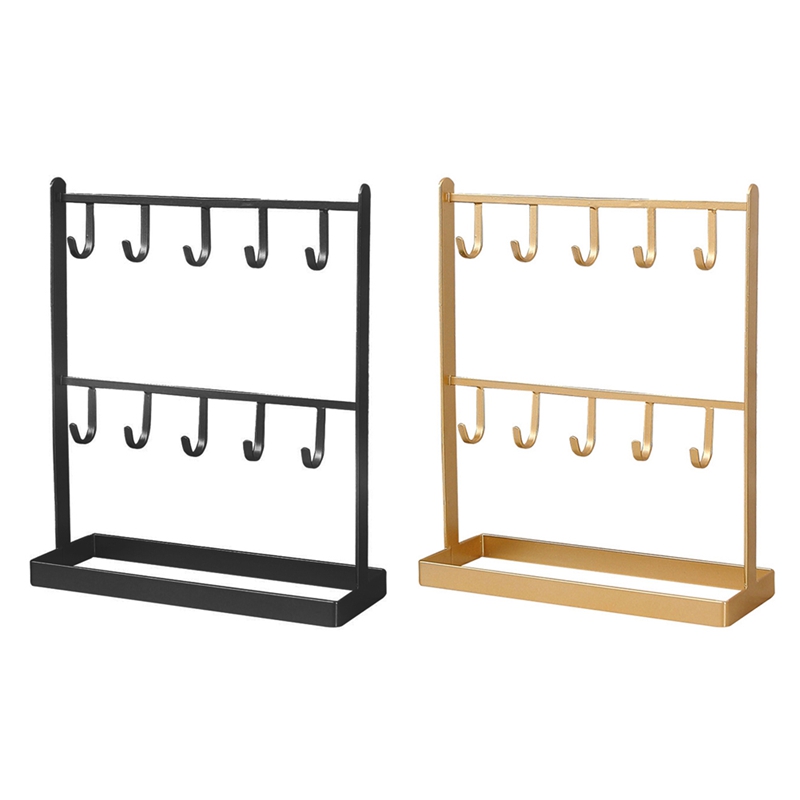 2 Pcs Iron Jewelry Earring Hanger Necklace Ring Earring Earring Shelf Display Shelf Porch Key Rack, Black & Gold alx