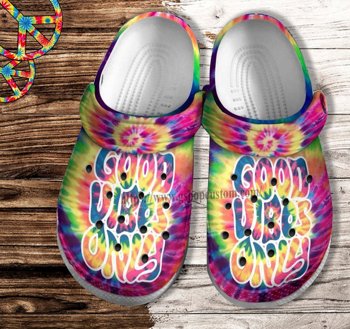 Good Vibes Only Hippie Croc Shoes- Summer Hippie Vibes Beach Shoes Croc Clogs Mother Day 2022- Cr-Ne0317