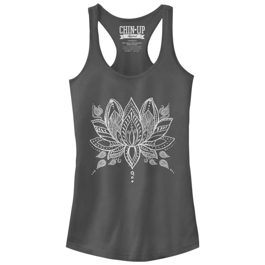 CHIN UP Junior’s Henna Lotus Flower  Racerback Tank