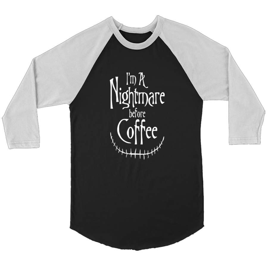 A Nightmare Before Coffee, Halloween Gift – Canvas 3/4 Raglan Shirt