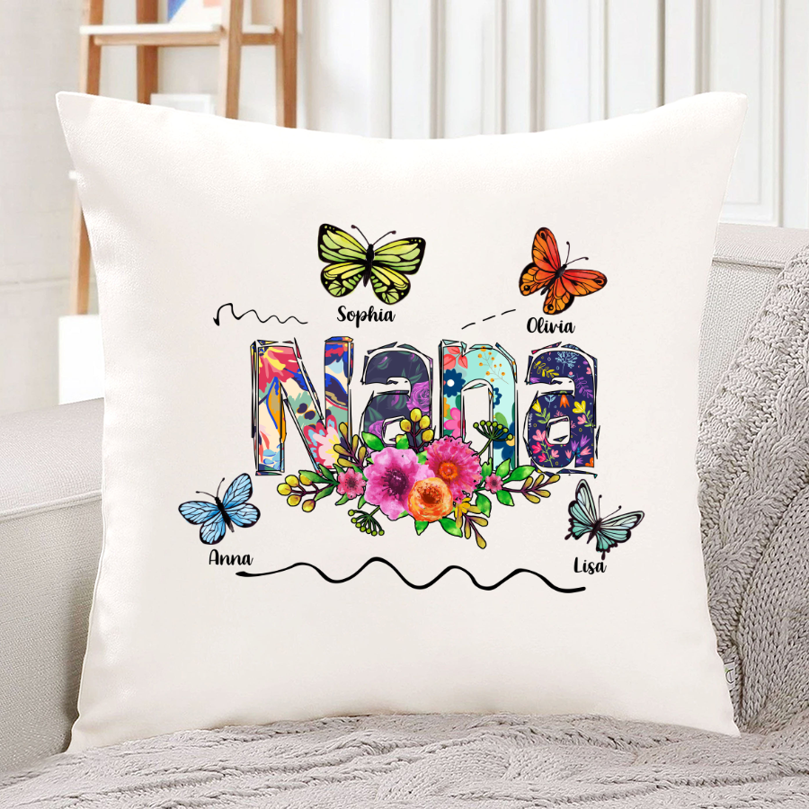 Nana Flower Butterfly Custom Names Indoor Pillow