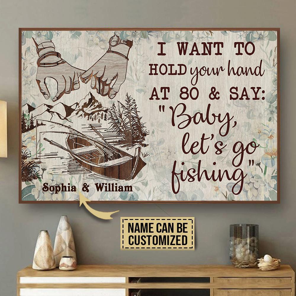 Aeticon Gifts Personalized Fishing Boat Floral Hold Your Hand Canvas Mom Dad Gift Home Decor