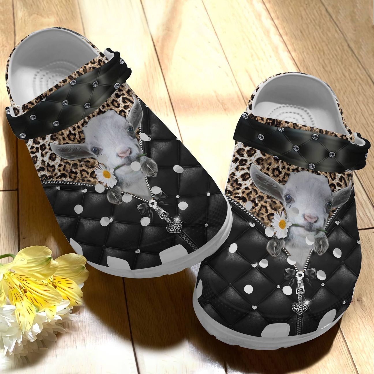 Goat Personalize Clog, Custom Name, Text, Fashion Style For Women, Men, Kid, Print 3D Whitesole Zipper