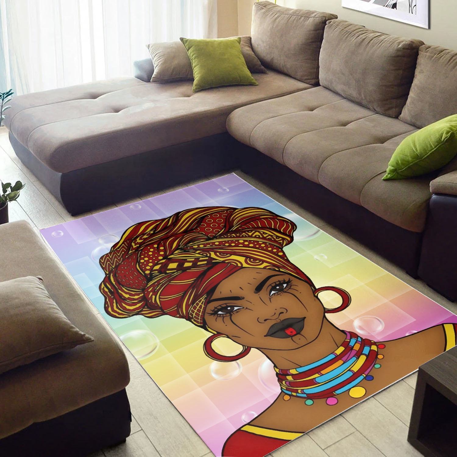 WonderBlackGirl – Colorful Background with Bubbles Beautiful African Woman Rug Gifts 5