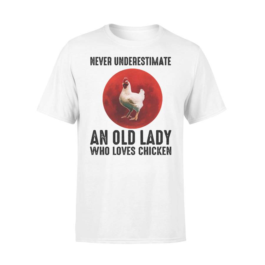 Never Underestimate An Old Lady Who Loves Chicken Blood Moon T-shirt