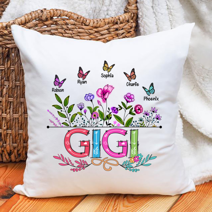 Personalized Gigi And Grandkids Butterfly Indoor Pillow