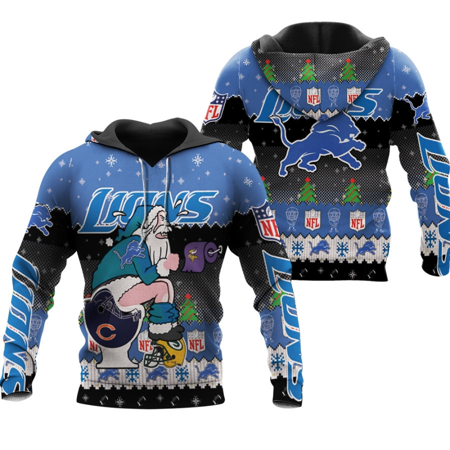 Santa Claus Detroit Lions Sitting On Vikings Bears Packers Toilet Christmas Gift For Lions Fans Hoodie