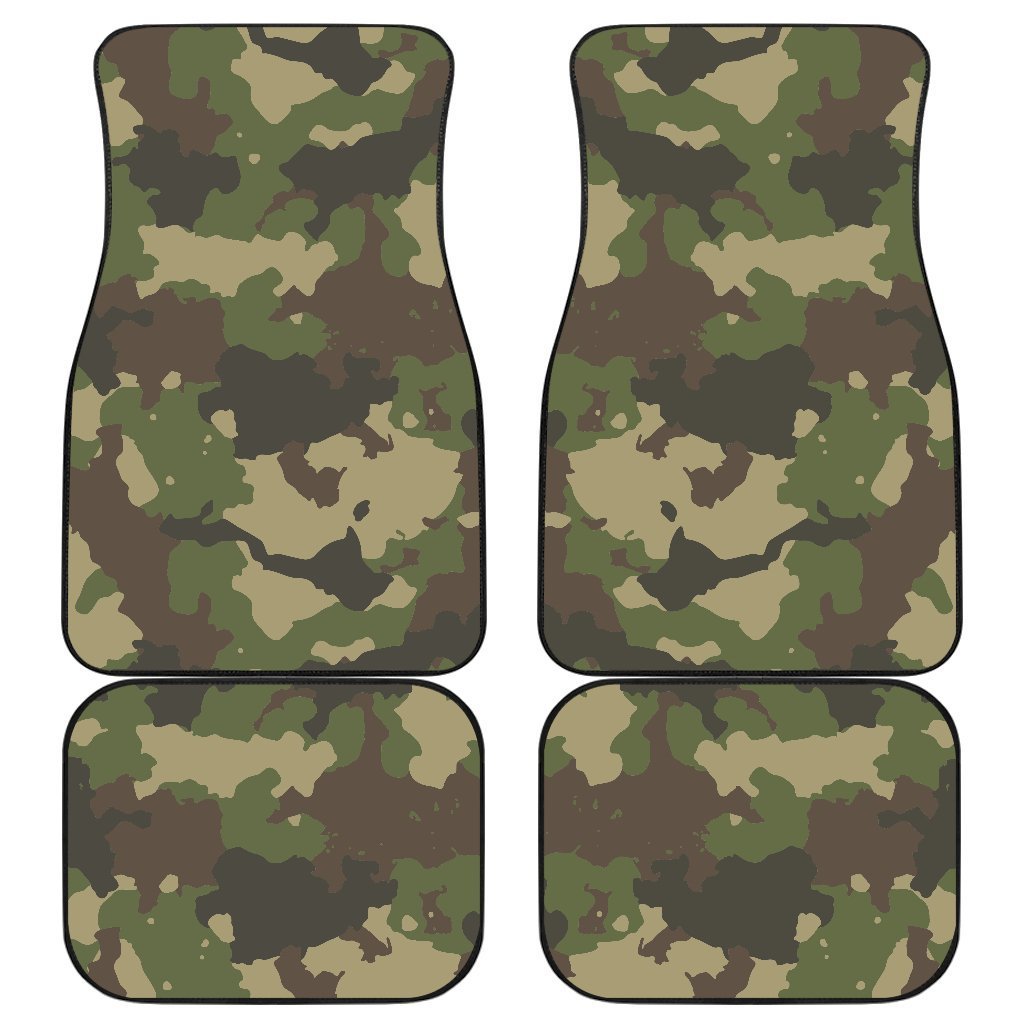 Classic Green Camouflage Print Front And Back Car Floor Mats, Front Car Mat