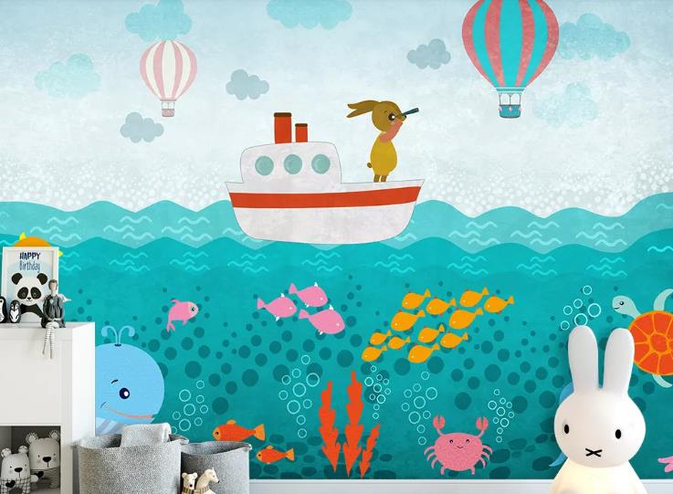 3D Hand Drawn Sea Ship Animal Wall Mural Wallpaper Lqh 310