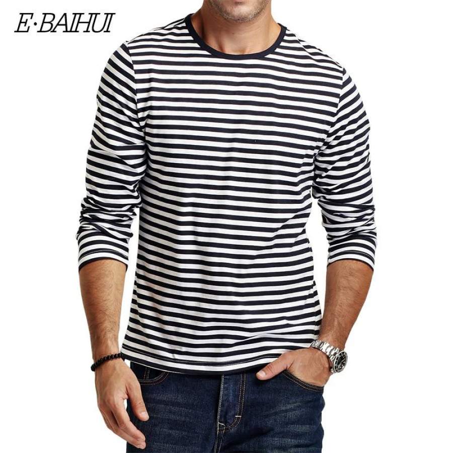 E-BAIHUI brand  Autumn Casual Striped T Shirt Men  Long Sleeve Men’s T ShirtS  Slim Fit Mens Clothes Trend  Tops Tees CT067