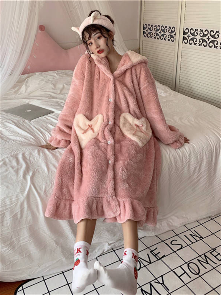 Winter Nightgowns Sleepshirts Women Sleepwear Homes Clothing Home Wear Womens Pyjamas Dresses Velvet Autumn Nightwear alx