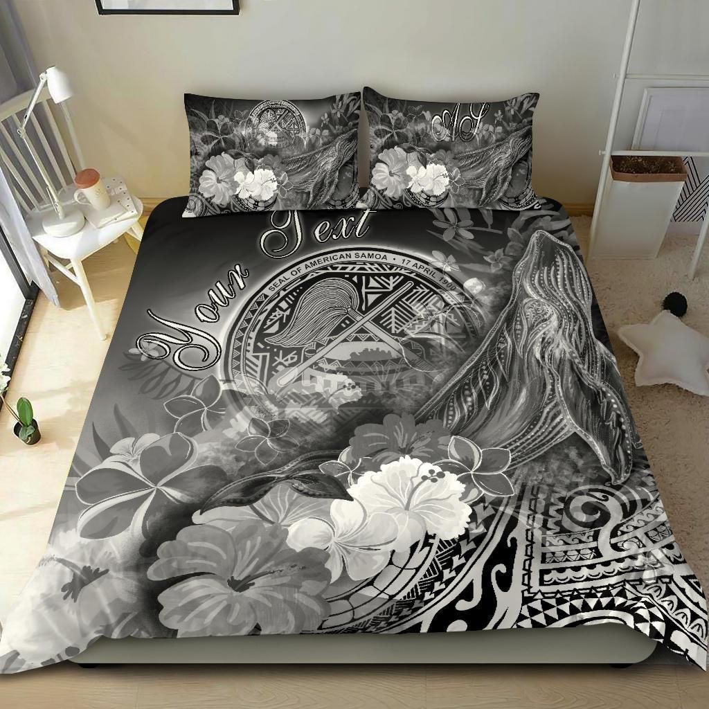 Alohawaii Bedding Set – Cover And Pillow Cases American Samoa Polynesian Custom Personalised – Humpback Whale With Tropical Flowers (White)- Bn18