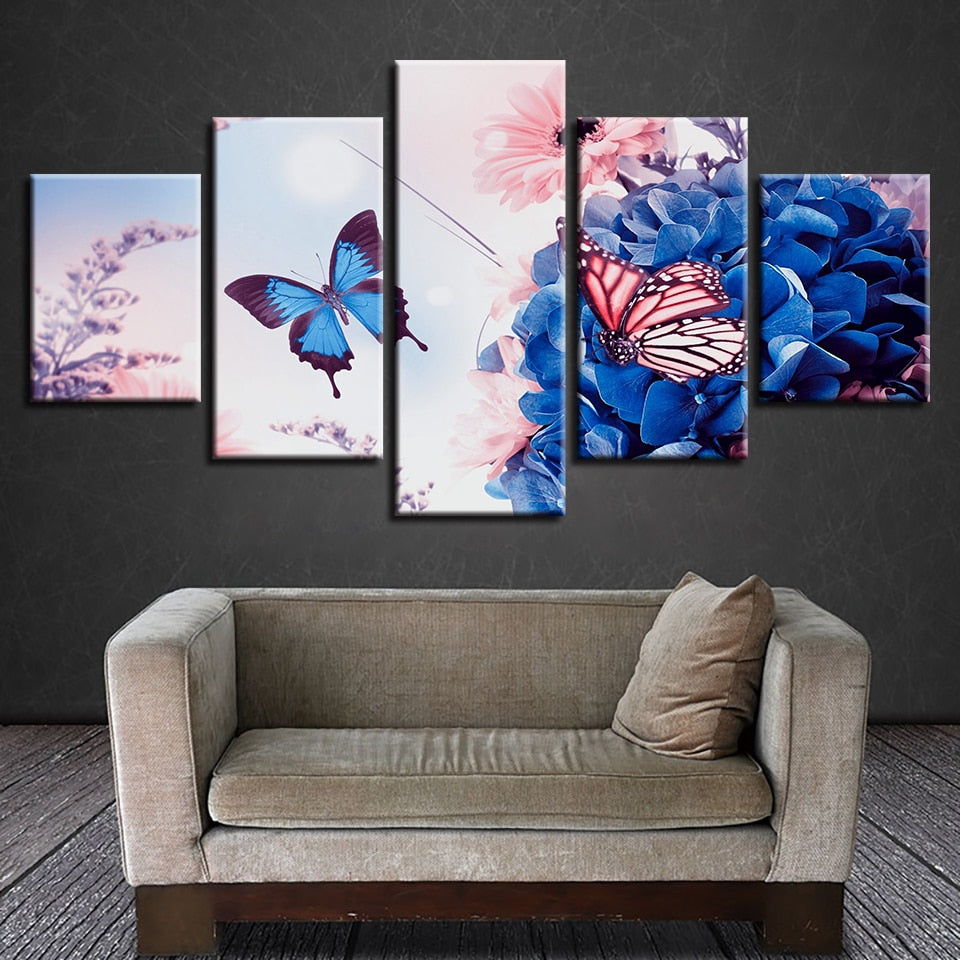 Beautiful Butterfly Flowers 5 Piece Hd Multi Panel Canvas Wall Art Frame