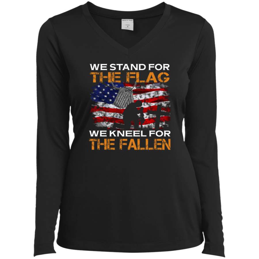 WE STAND FOR THE FLAG WE KNEEL FOR THE FALLEN VETERANS DAY TEES Ladies’ LS Performance V-Neck T-Shirt