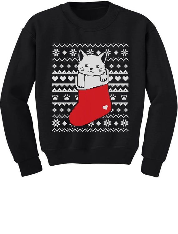 Cat in Stocking Kitty Ugly Christmas Sweater Toddler Crewneck Sweatshirt