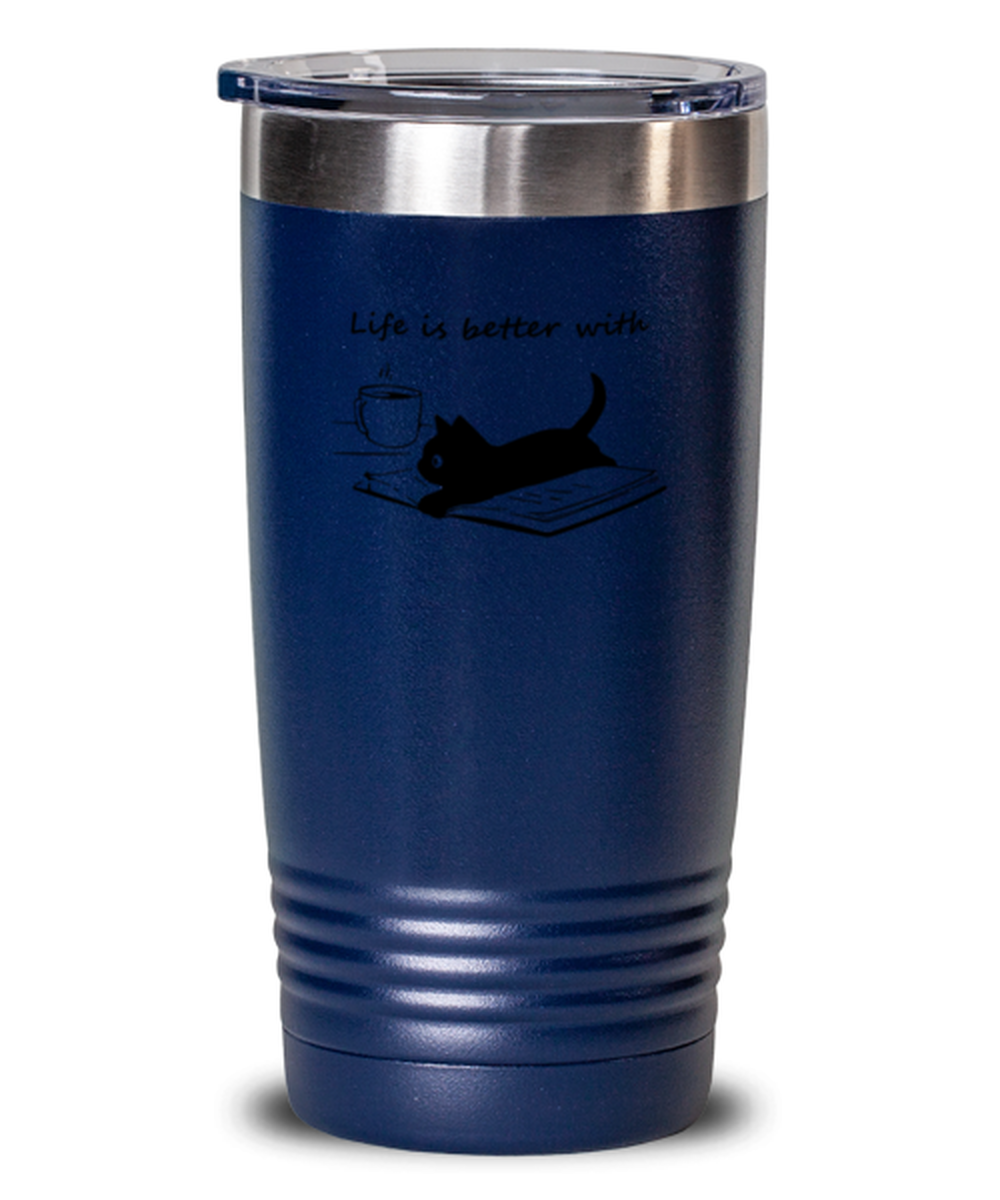 20 Oz Tumbler Stainless Steel Insulated Funny Life Is Better With Coffee Cats And Books Kitten