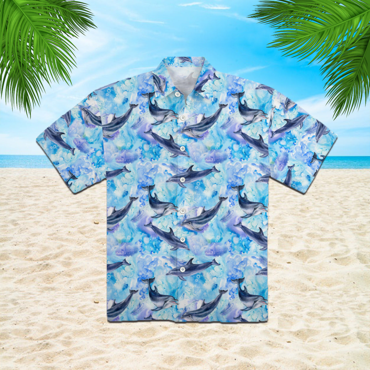 Sea Blue Seamless Pattern With Dolphins Hawaiian Shirt | For Men & Women | Hw859