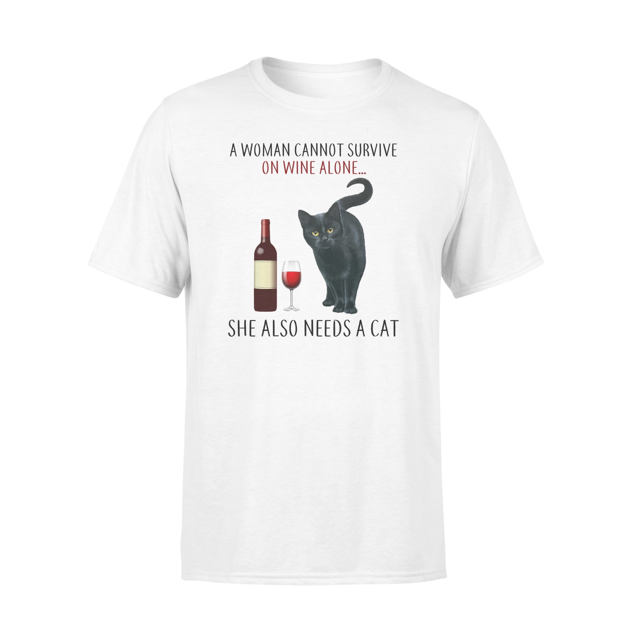 A Woman Cannot Survive On Wine Alone She Also Needs A Cat Meowy Christmas Kitten Funny Xmas Gift Unisex T-Shirt Hoodie Sweatshirt Plus Size S-5Xl