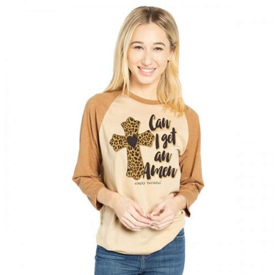 Simply Faithful By Simply Southern Amen Leopard Cross Long Sleeve T-Shirt