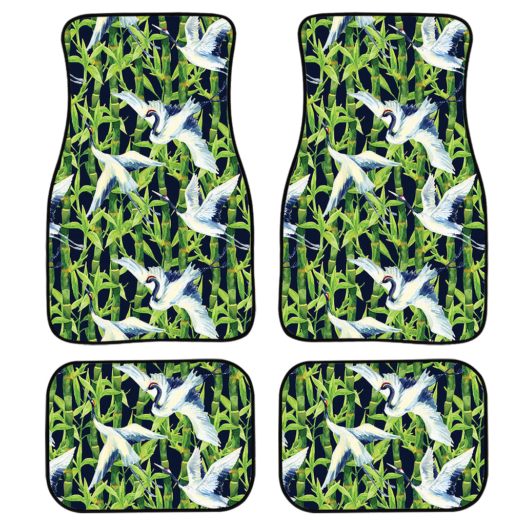 Watercolor Crane Bird Pattern Print Front And Back Car Floor Mats, Front Car Mat