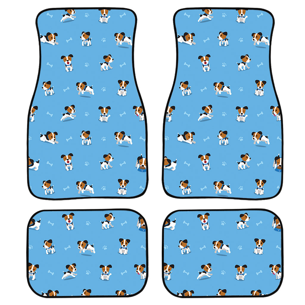 Blue Jack Russell Terrier Pattern Print Front And Back Car Floor Mats, Front Car Mat