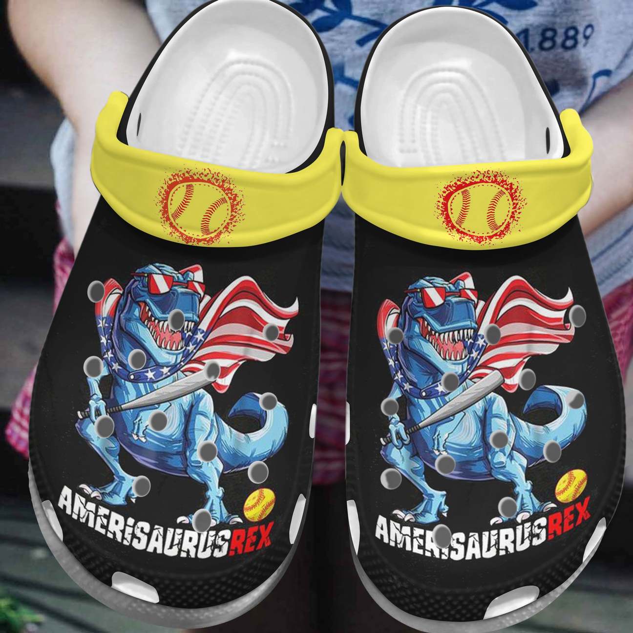 Softball Personalized Clog, Custom Name, Text, Color, Number Fashion Style For Women, Men, Kid, Print 3D Amerisaurusrex