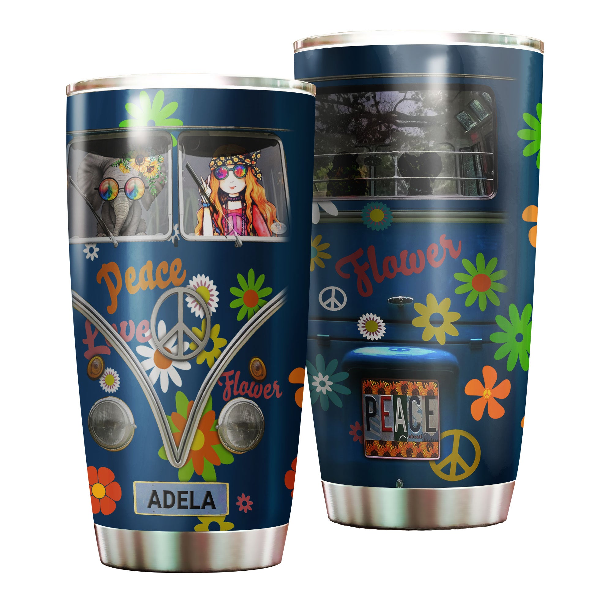 Persionalized Vintage Girl With Elephant Stainless Steel Tumbler – Customized Double – Walled Insulation Travel Thermal Cup With Lid