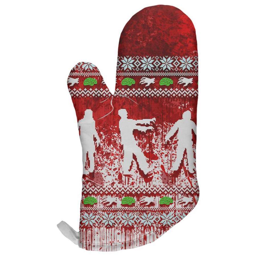 Ugly Christmas Sweater Bloody Zombie Attack Survivor All Over Oven Mitt