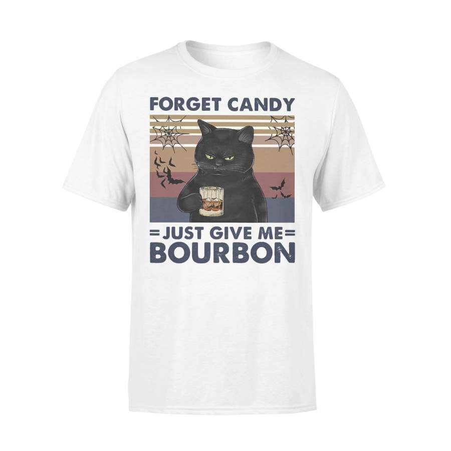 Cat Forget Candy Just Give Me Bourbon Vintage Retro T-shirt