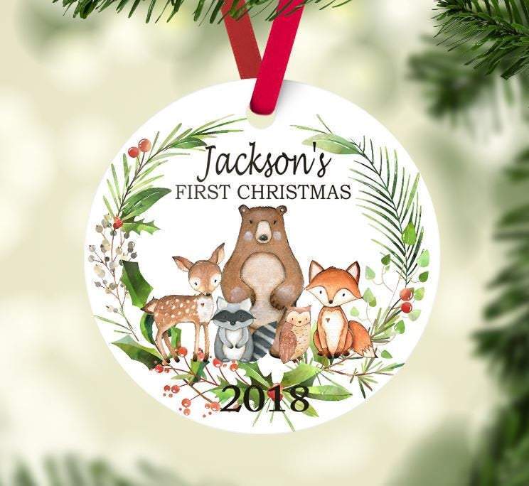 Woodland Christmas Ornament Animals Personalized Baby Boy 1St First Christmas Mountain Forest Shower Gift New Baby Holiday Ornament 146