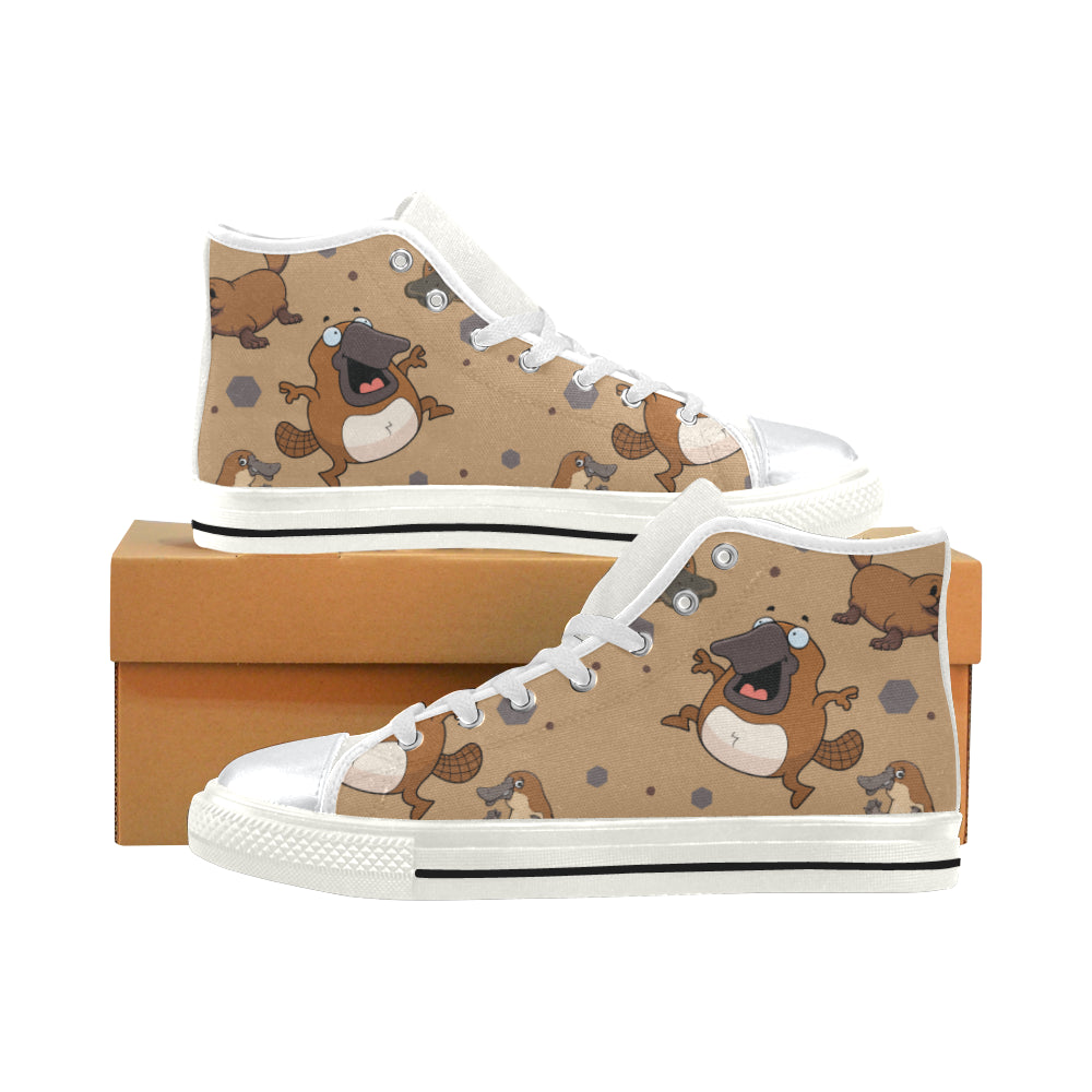 Platypus Pattern White High Top Canvas Shoes for Kid