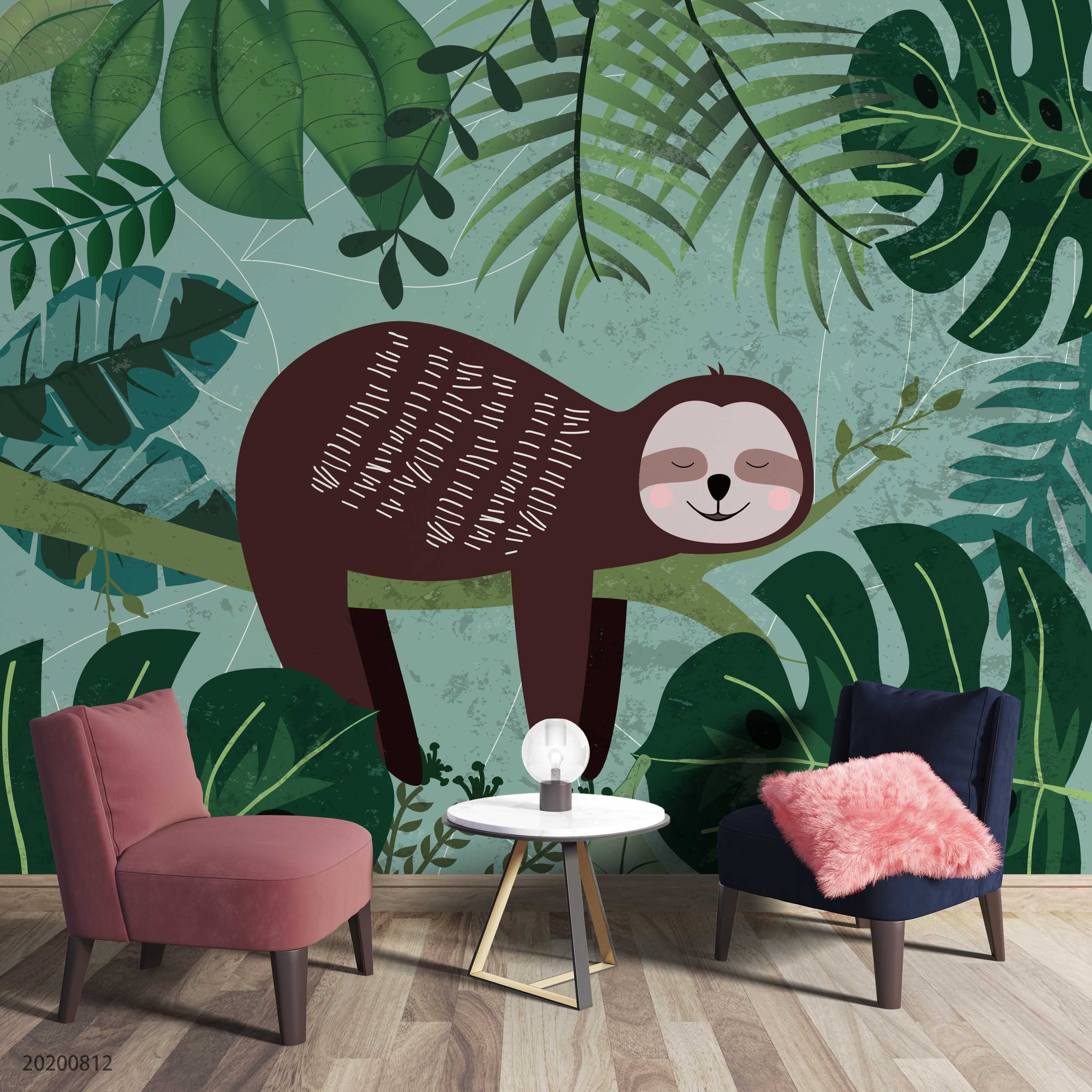 3D Cartoon Animal Green Leaves Plant Wall Mural Wallpaper Lxl 1063