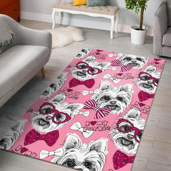 Yorkshire Terrier Dog Puppy Print Pattern Home Decor Rectangle Area Rug