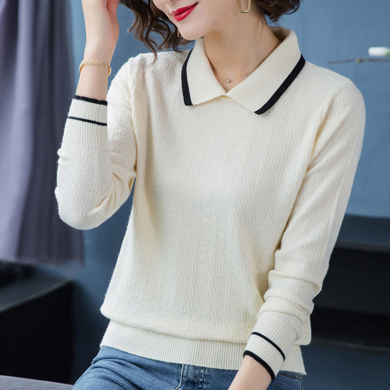 Turn-down Collar Slim Yellow Sweaters Women Spring Autumnu Knitwear Jumper Long Sleeve Casual Knit Tops Korean Mom Pullover alx