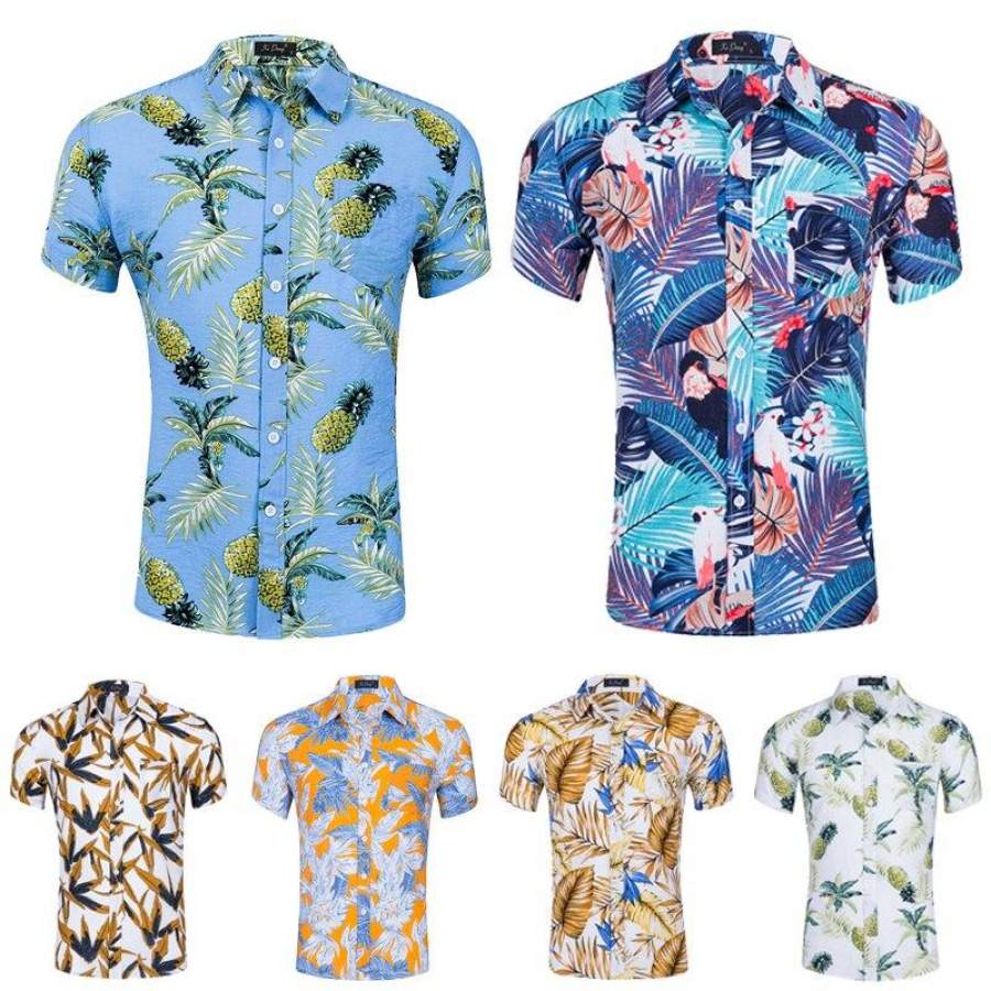 2020 Hawaiian Beach Short Sleeve Swimwear Cotton Swimming Floral Shirt Ha101045