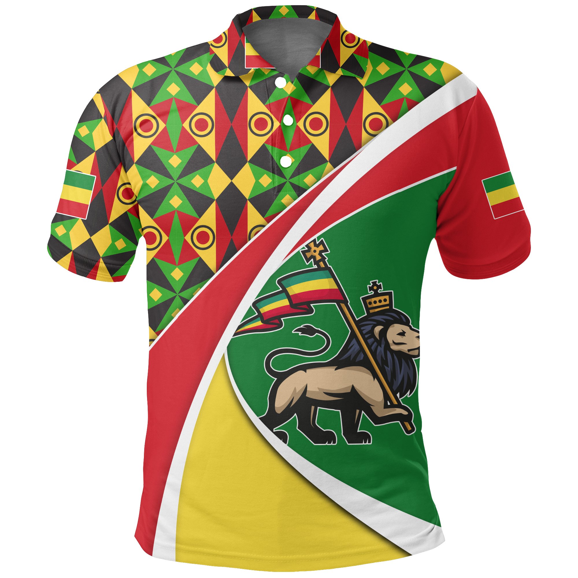 1stTheWorld Ethiopia Polo Shirt, Ethiopia Flag Lion Of Judah A10