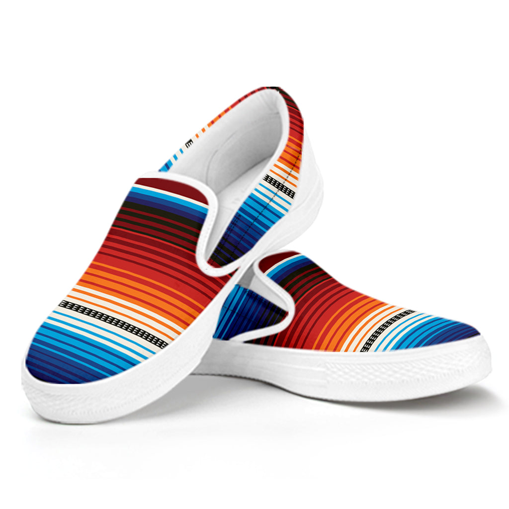 Tribal Mexican Blanket Pattern Print White Slip On Shoes