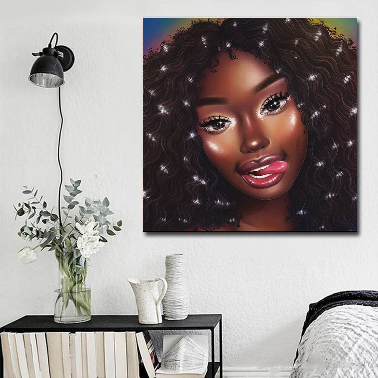 African American Art On Canvas Melanin Woman Black Afro Girl African Home Decor WBG6559