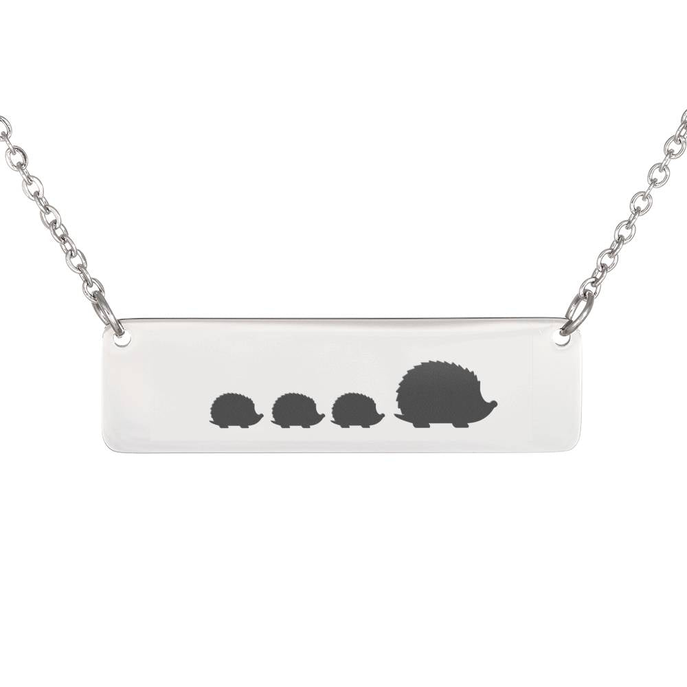 Personalized Mama Hedgehog + 3 Hoglets Bar Necklace