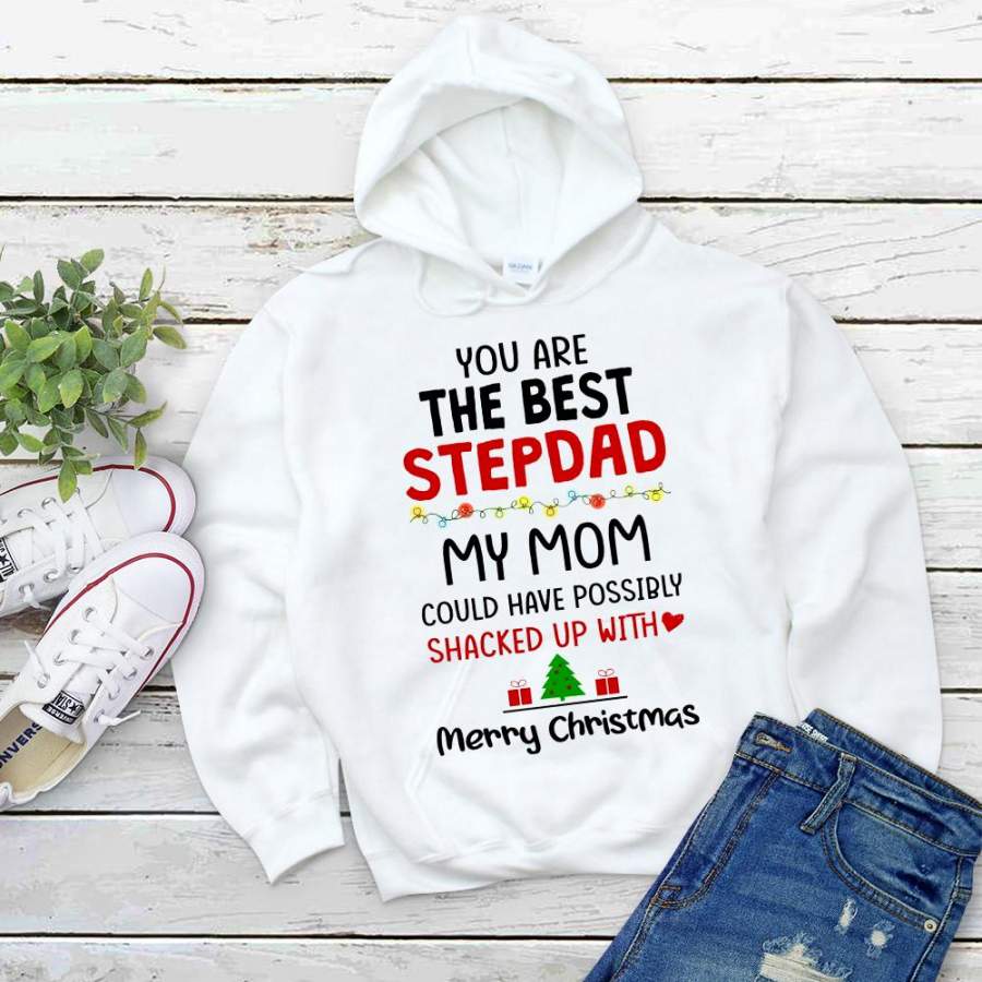 Christmas you are the best stepdad xmas tree light white hoodie for men and women S-5XL
