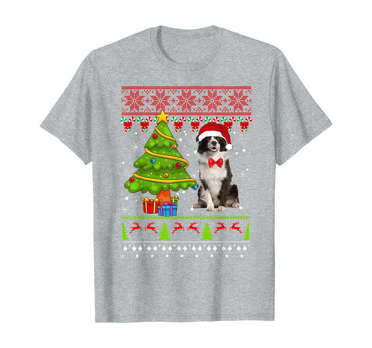 Border Collie Ugly Christmas Border Collie Dog Christmas T-Shirt New