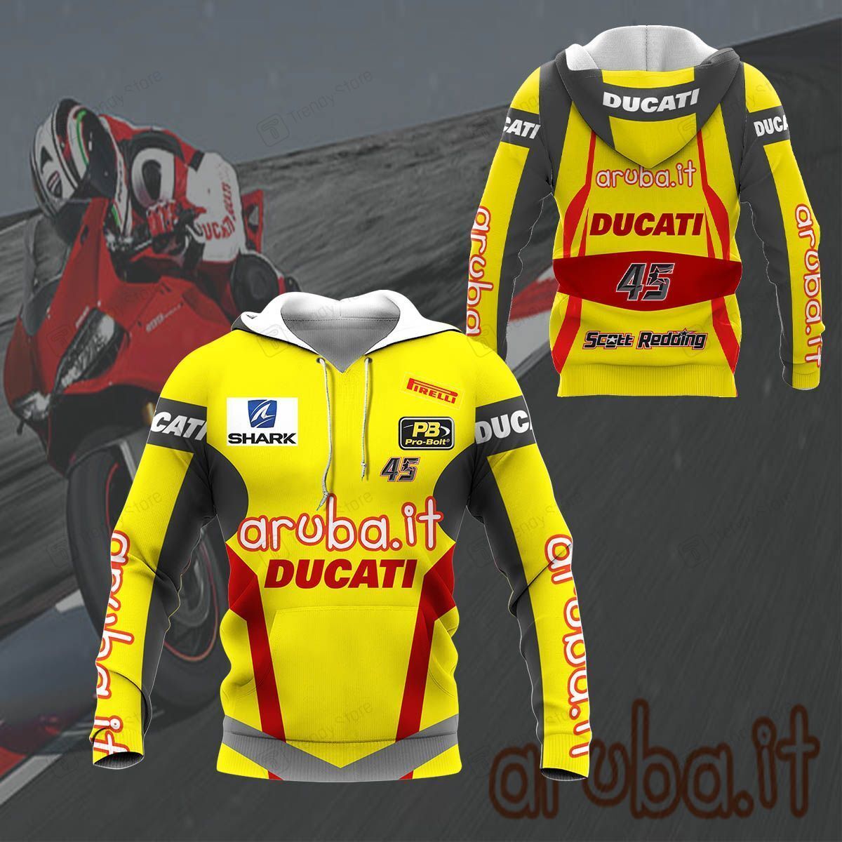 3D ALL OVER PRINTED DUCATI RACING SHIRTS VER 4 (YELLOW)