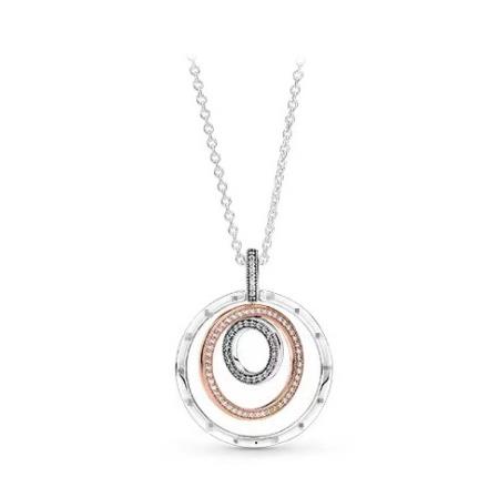 Authentic 925 Sterling Silver Necklace Two-tone Circles Pendant & Necklace For Women Bead Charm Diy Fashion Jewelry alx